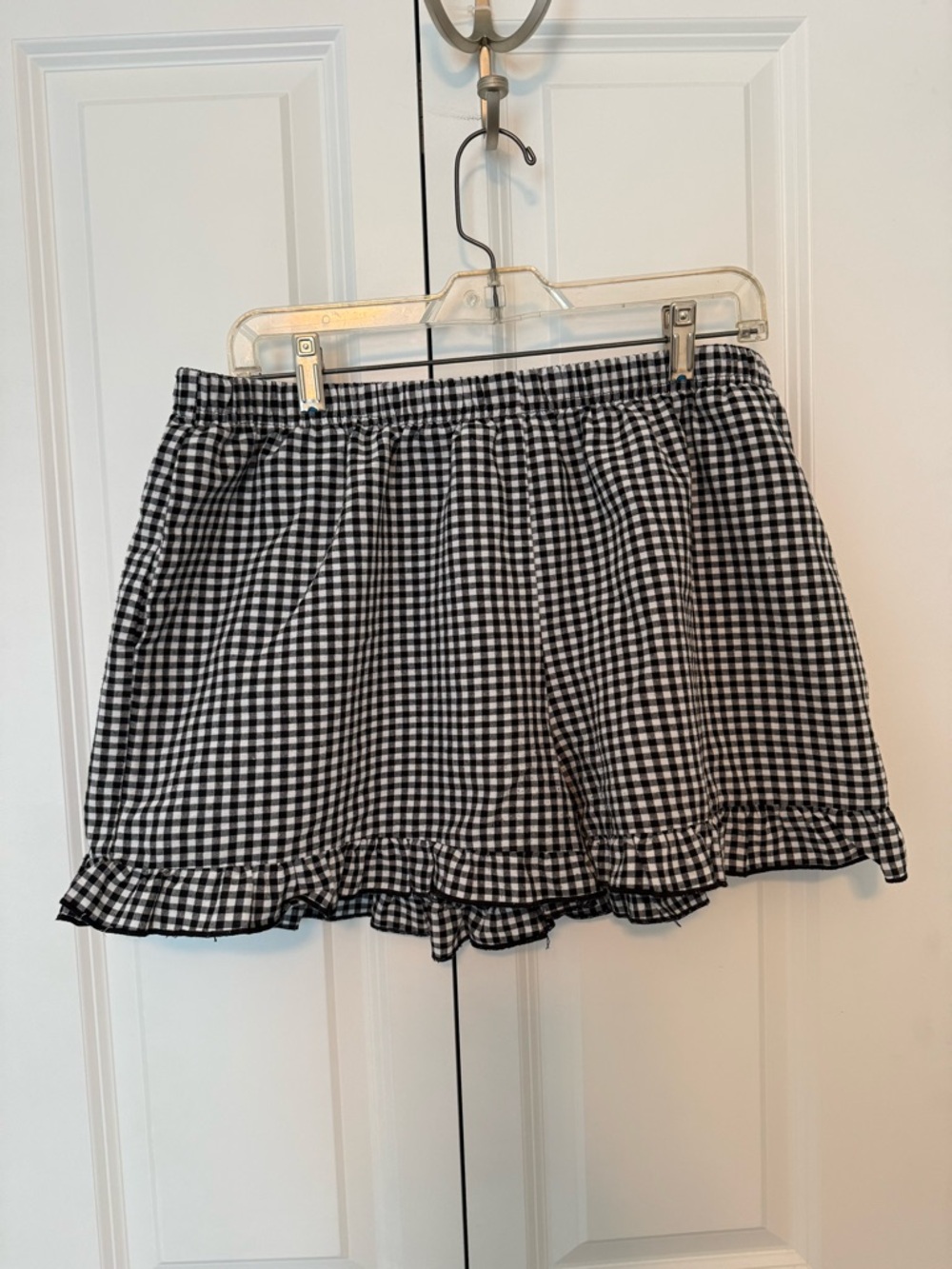 Black and White Gingham Ruffle Hem Shorts